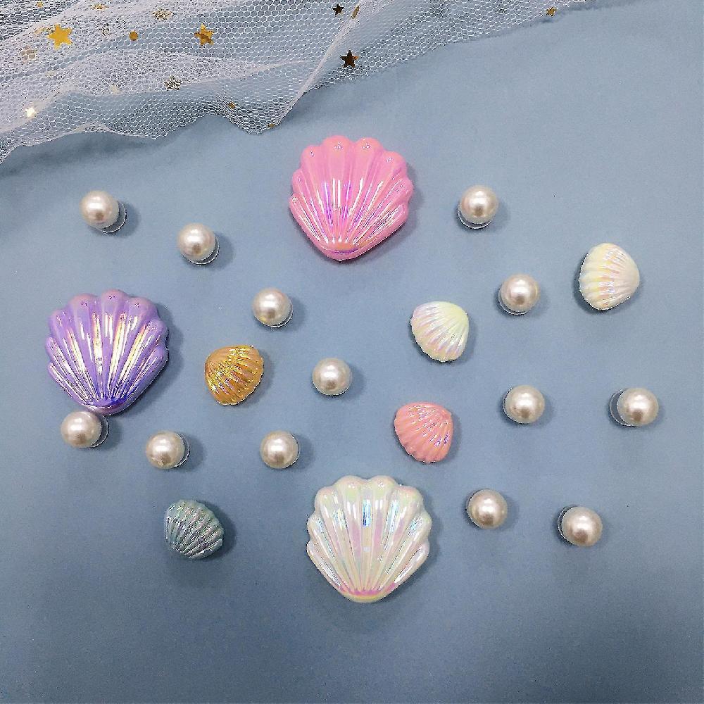 21pcs-(Chaussures non incluses) Cave shoes diy shoes flower accessories cream big shell removable decorative buckle set Offerte