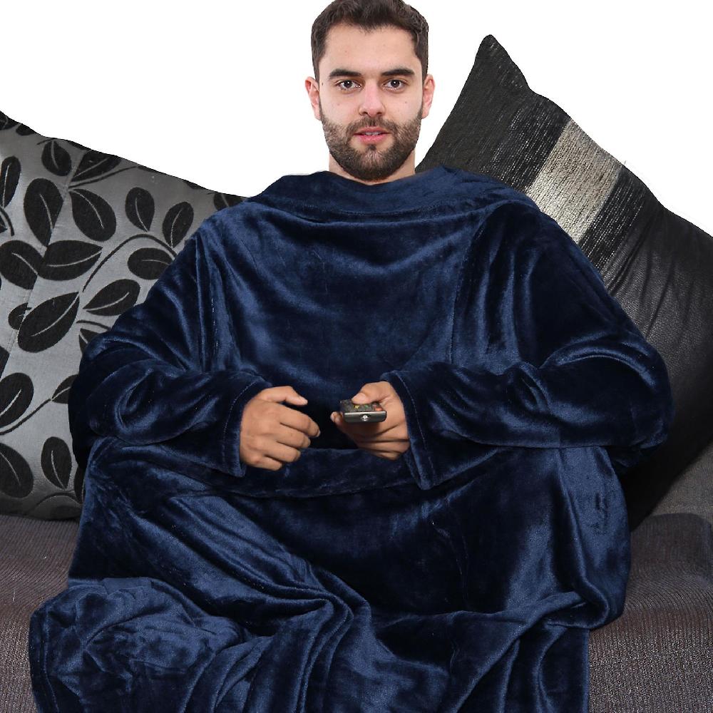 Unisex Men Ladies Navy Color Wearable TV Blankets With Sleeves Offerta San Valentino