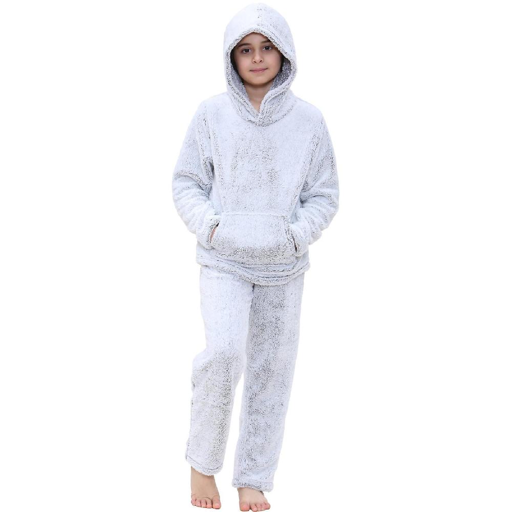 Bambini Ragazzi Ragazze Pigiama Grigio Semplice Extra Morbido Pile Pile Pjs Set Offerta Anniversario