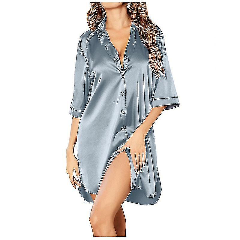 Women's Gown 3/4 Sleeve Sleepshirt Boyfriend Notch Collar Sleepwear Enormi risparmi